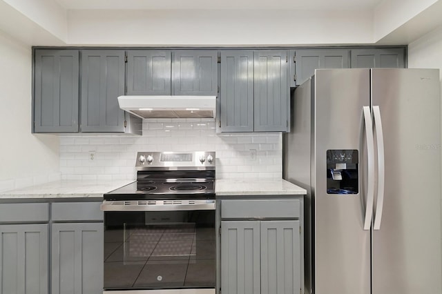 2626 NW 36th Pl, Gainesville, FL 32605 - kitchen featuring stainless steel appliances, under cabinet range hood, and gray cabinetry