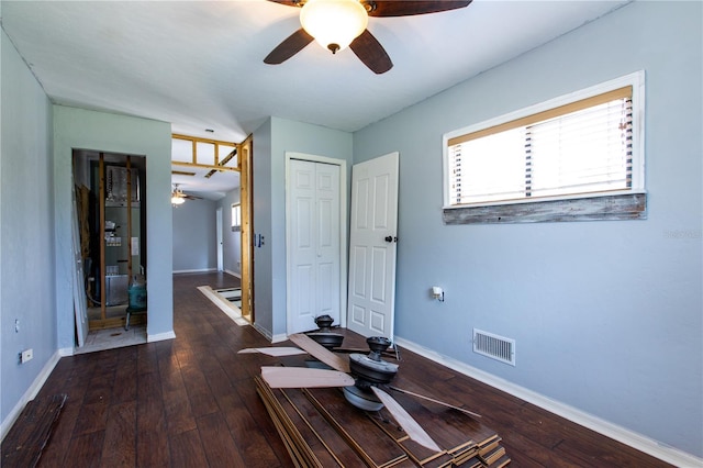 14727 SW 92nd St, Lake Butler, FL 32054 - workout room with a ceiling fan and hardwood / wood-style flooring