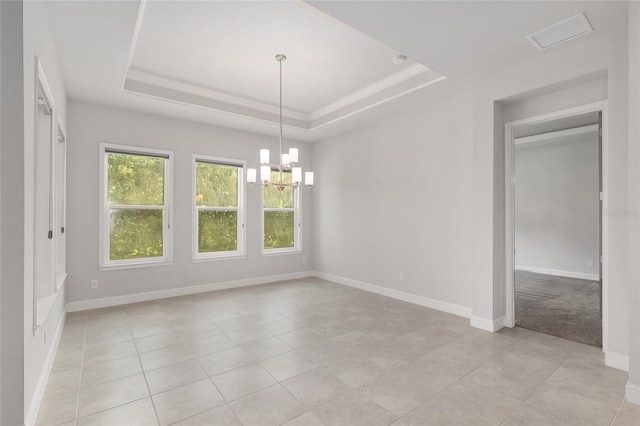 11890 SW 33rd Ln, Gainesville, FL 32608 - unfurnished room featuring a raised ceiling, a chandelier, light tile patterned flooring, and ornamental molding