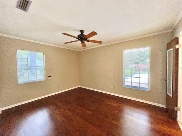 2268 NW 17th Ave, Gainesville, FL 32605 - unfurnished room with ornamental molding, dark wood-type flooring, and a ceiling fan