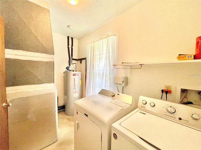 2268 NW 17th Ave, Gainesville, FL 32605 - washroom featuring electric water heater, washer and clothes dryer, and light carpet