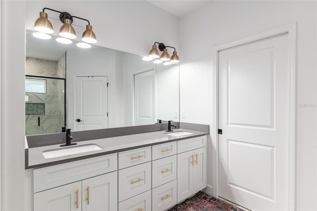 1425 SW 67th Dr, Gainesville, FL 32607 - bathroom featuring a marble finish shower and double vanity