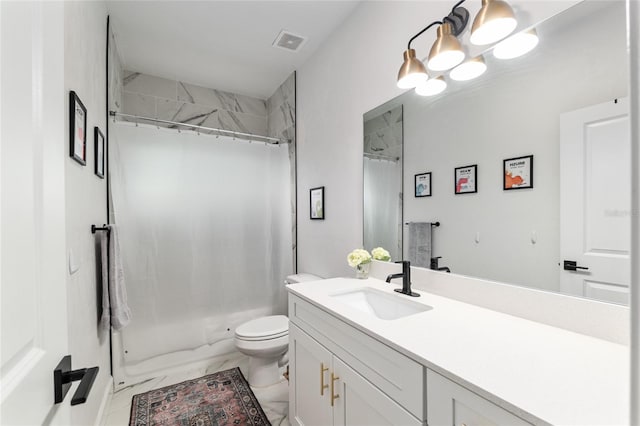 1425 SW 67th Dr, Gainesville, FL 32607 - full bathroom with marble look tiles, vanity, and shower / bath combination with curtain