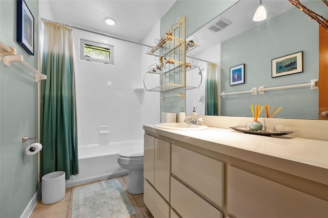 174 SW Meridian Ct, Fort White, FL 32038 - bathroom with vanity, tile patterned floors, and shower / bath combo with shower curtain