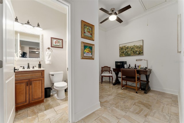 552 NW 136th St, Newberry, FL 32669 - bathroom with ceiling fan, vanity, and ornamental molding