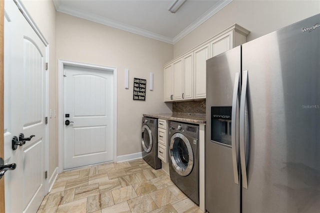 552 NW 136th St, Newberry, FL 32669 - washroom with washing machine and dryer, stone tile flooring, and crown molding