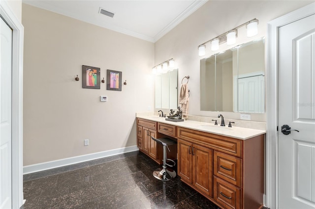 552 NW 136th St, Newberry, FL 32669 - full bathroom featuring double vanity, crown molding, and granite tiled floors