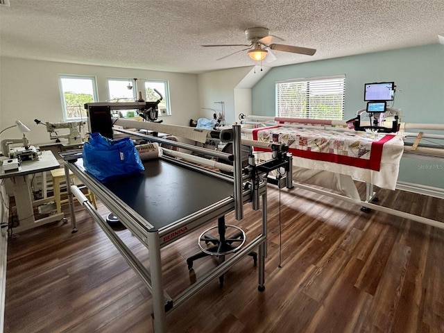 1536 S Central Ave, Flagler Beach, FL 32136 - playroom featuring wood finished floors, a ceiling fan, a textured ceiling, and healthy amount of natural light
