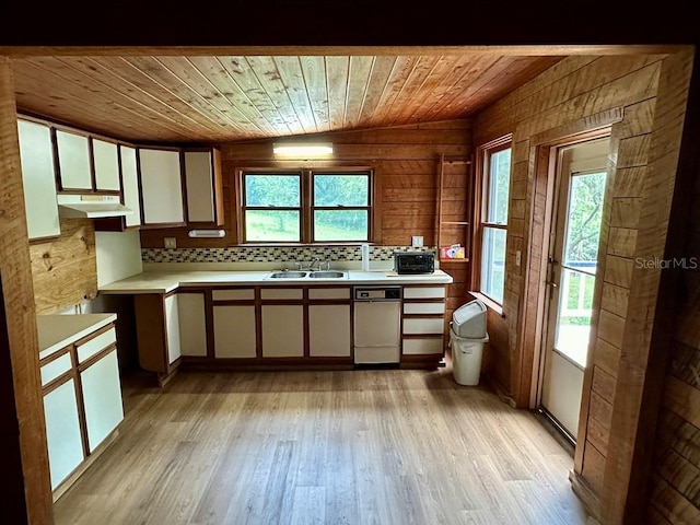 9947 SW 37th St, Lake Butler, FL 32054 - kitchen featuring wooden ceiling, under cabinet range hood, light countertops, light wood-style floors, and plenty of natural light