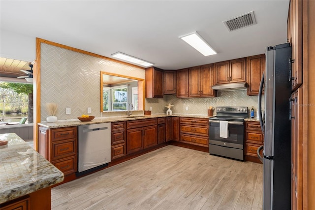 900 NW Snug Harbor Rd, Crystal River, FL 34428 - kitchen featuring stainless steel appliances, under cabinet range hood, and brown cabinets