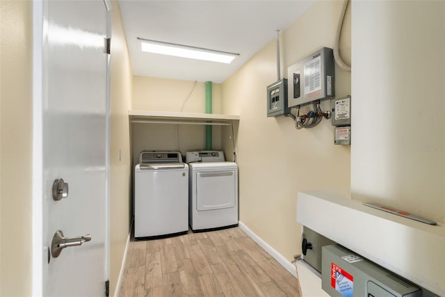 900 NW Snug Harbor Rd, Crystal River, FL 34428 - laundry area with light wood-type flooring, washer and dryer, and electric panel