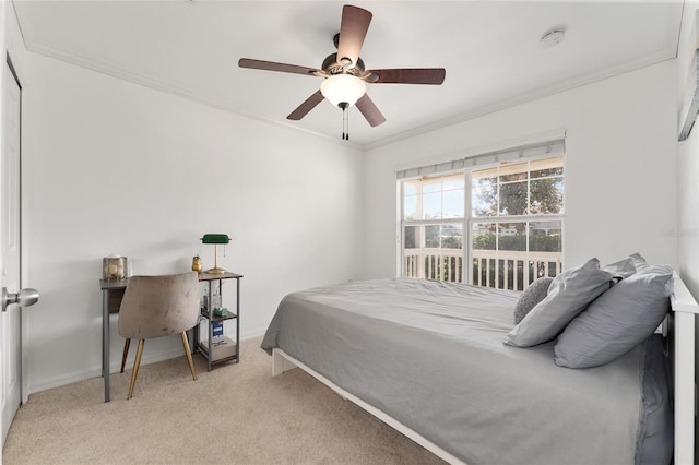 11752 NW 61st Ter, Alachua, FL 32615 - bedroom with ornamental molding, light carpet, and ceiling fan