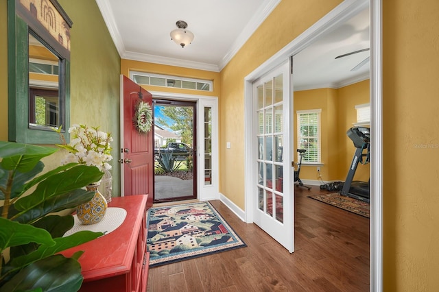 7827 SW 79th Dr, Gainesville, FL 32608 - foyer entrance with wood finished floors, crown molding, and french doors