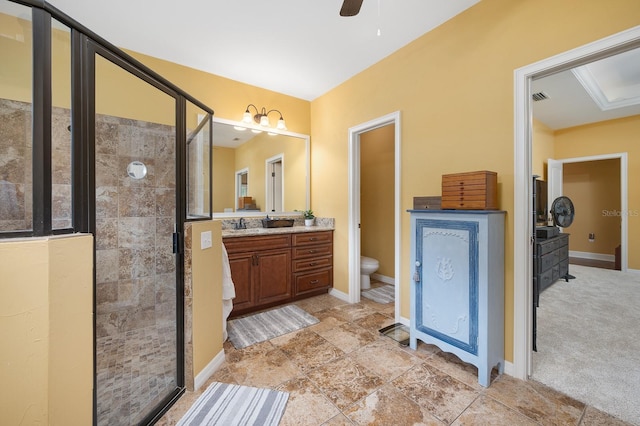 7827 SW 79th Dr, Gainesville, FL 32608 - full bath featuring a stall shower, vanity, and a ceiling fan