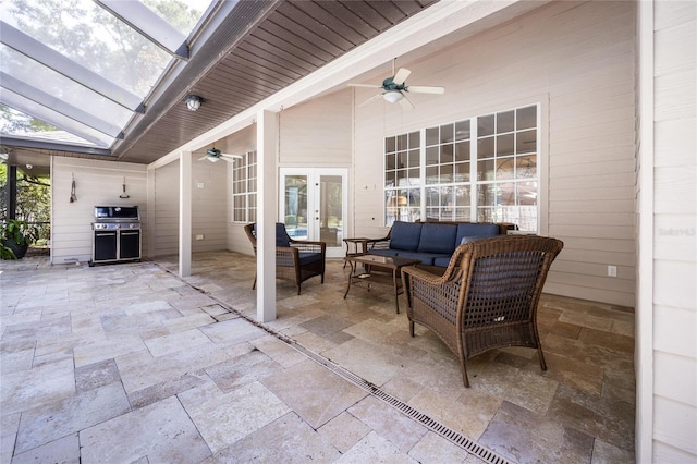 2013 SW 76th Ter, Gainesville, FL 32607 - view of patio featuring ceiling fan, an outdoor living space, and french doors