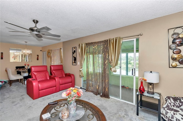 487 Midway Dr Unit B, Ocala, FL 34472 - carpeted living area featuring a textured ceiling, a chandelier, and ceiling fan