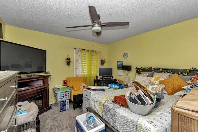 487 Midway Dr Unit B, Ocala, FL 34472 - bedroom with carpet floors, a textured ceiling, and a ceiling fan