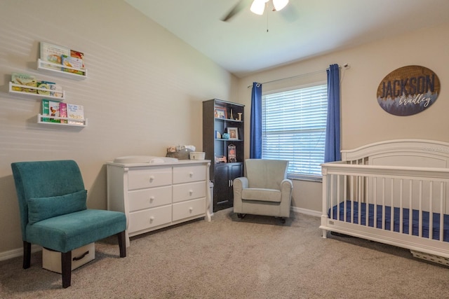 3735 NW 64th Pl, Gainesville, FL 32653 - bedroom with light carpet, a ceiling fan, and vaulted ceiling
