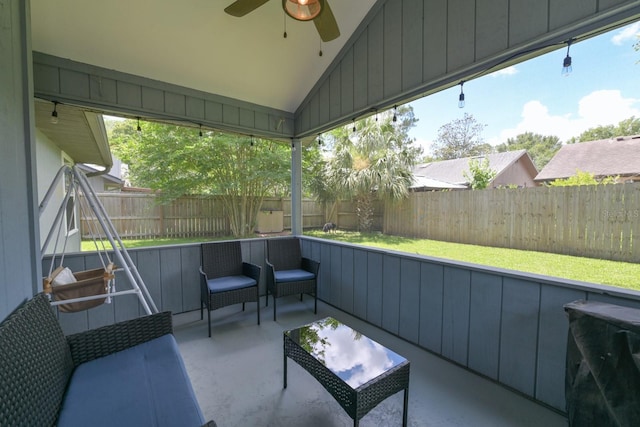 3735 NW 64th Pl, Gainesville, FL 32653 - sunroom featuring a ceiling fan and lofted ceiling