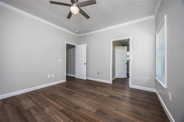 16011 S County Road 325, Hawthorne, FL 32640 - unfurnished bedroom featuring ornamental molding, dark wood finished floors, and a ceiling fan