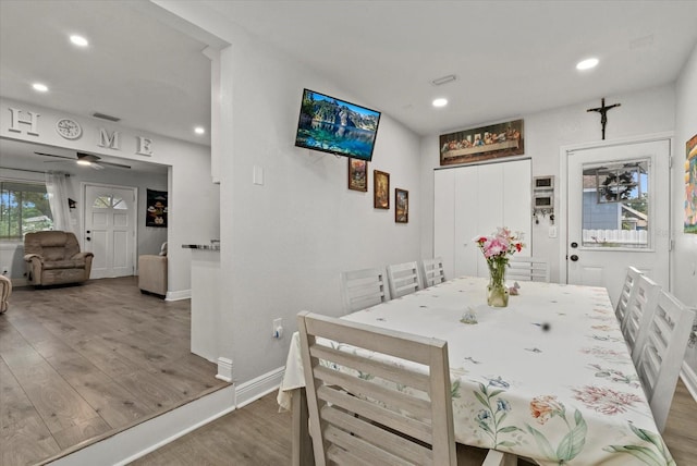 4444 5th Ave S, Saint Petersburg, FL 33711 - dining room featuring wood finished floors, recessed lighting, and a ceiling fan