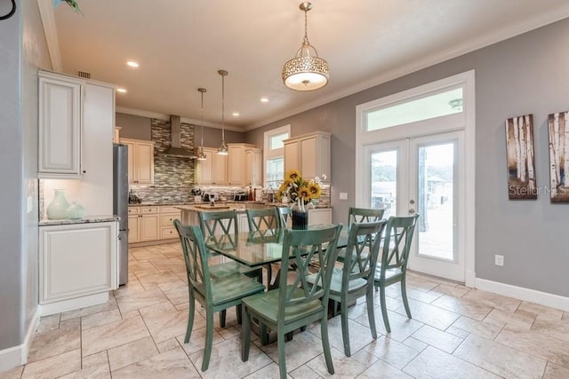 6813 SW 83rd Ter, Lake Butler, FL 32054 - dining room featuring crown molding, recessed lighting, and stone tile flooring