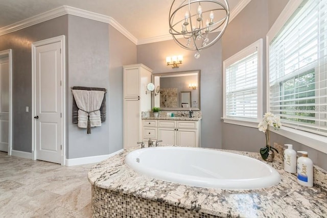 6813 SW 83rd Ter, Lake Butler, FL 32054 - full bath featuring a chandelier, a garden tub, vanity, and ornamental molding