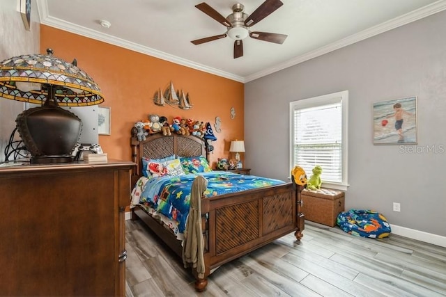 6813 SW 83rd Ter, Lake Butler, FL 32054 - bedroom featuring light wood-type flooring, ornamental molding, and a ceiling fan