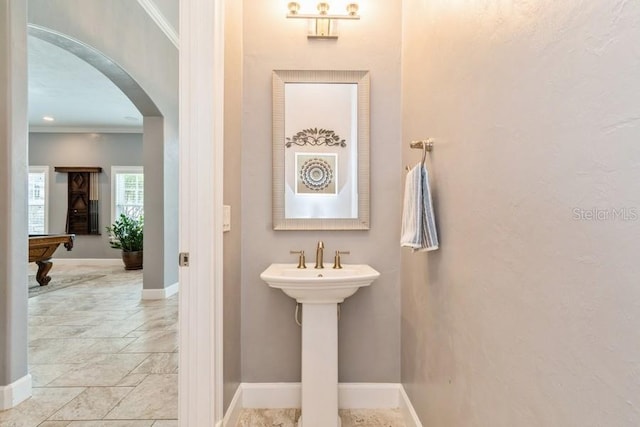 6813 SW 83rd Ter, Lake Butler, FL 32054 - bathroom with crown molding, stone tile floors, and billiards table