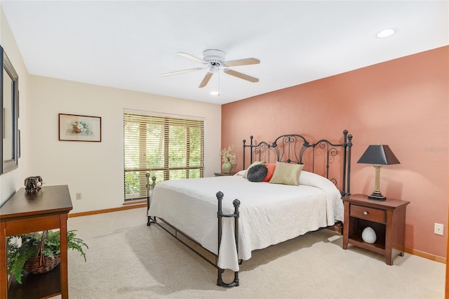 6501 NW 16th Pl, Gainesville, FL 32605 - bedroom with light colored carpet, recessed lighting, and a ceiling fan