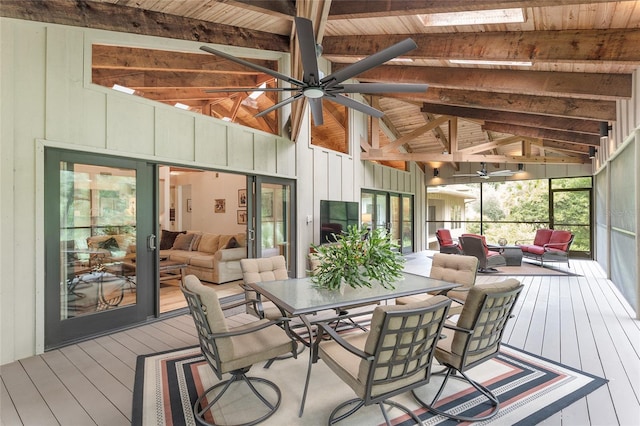 6501 NW 16th Pl, Gainesville, FL 32605 - sunroom with an outdoor living space, ceiling fan, and outdoor dining space