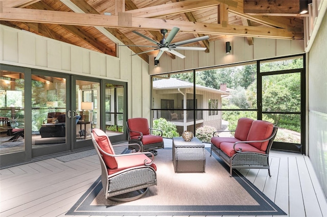 6501 NW 16th Pl, Gainesville, FL 32605 - sunroom with french doors, a ceiling fan, and outdoor lounge area