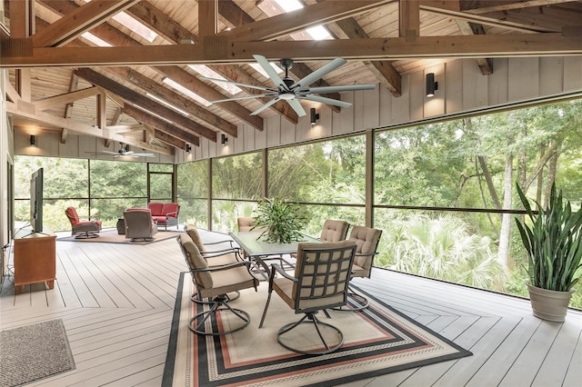 6501 NW 16th Pl, Gainesville, FL 32605 - sunroom / solarium featuring ceiling fan, outdoor dining space, outdoor lounge area, and healthy amount of natural light