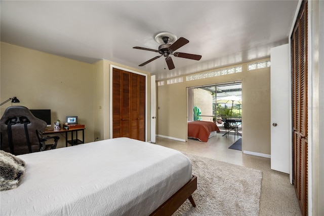 2010 NW 32nd Ter, Gainesville, FL 32605 - bedroom with a ceiling fan, speckled floor, and access to outside