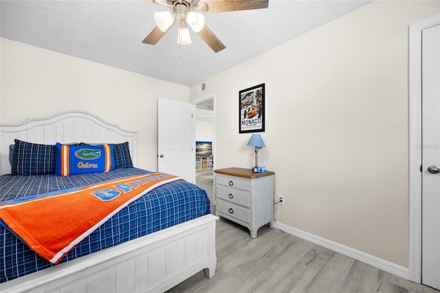 1700 SW 16th Ct Unit E9, Gainesville, FL 32608 - bedroom with light wood-style flooring and a ceiling fan