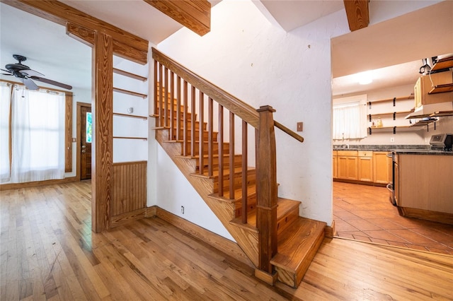 407 NW 8th St, Gainesville, FL 32601 - stairway featuring hardwood / wood-style floors and ceiling fan