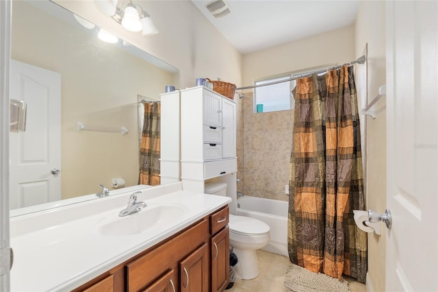 7547 SW 87th Ter, Gainesville, FL 32608 - bathroom featuring vanity, shower / bathtub combination with curtain, and tile patterned floors