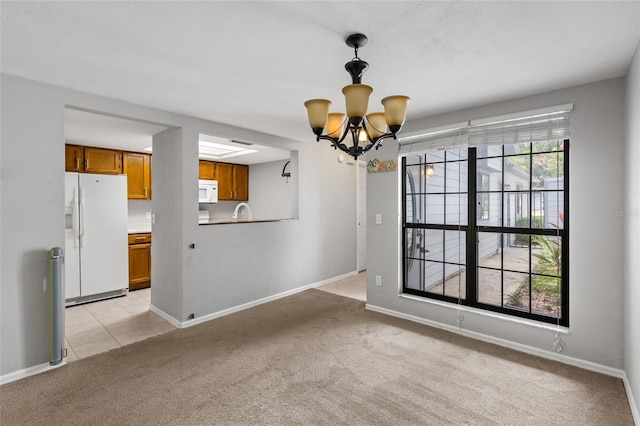 7074 NW 52nd Ter, Gainesville, FL 32653 - unfurnished dining area with light colored carpet, a chandelier, and light tile patterned flooring