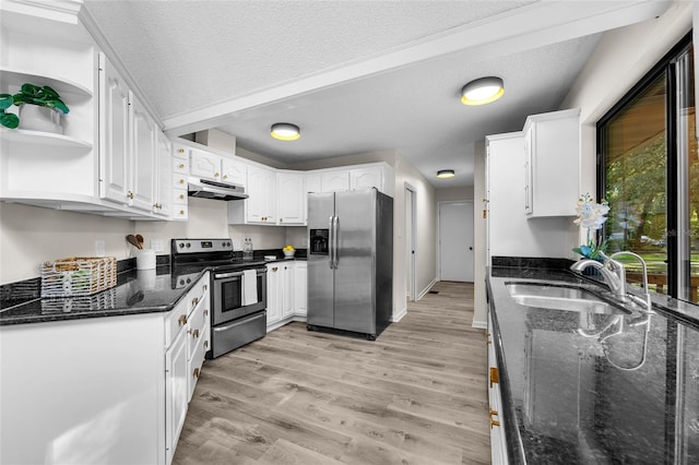 2101 SW 79th Dr, Gainesville, FL 32607 - kitchen featuring stainless steel appliances, under cabinet range hood, white cabinets, and a textured ceiling