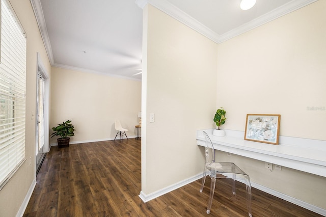 5133 SW 91st Ct Unit G202, Gainesville, FL 32608 - corridor featuring ornamental molding, wood finished floors, and a desk