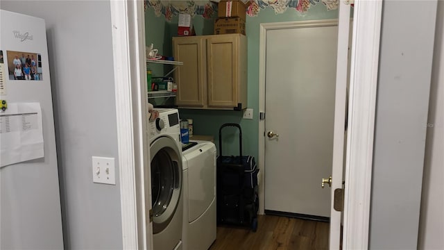32932 Crooked Oaks Ln, Leesburg, FL 34748 - laundry area featuring cabinet space, separate washer and dryer, and dark wood-style floors