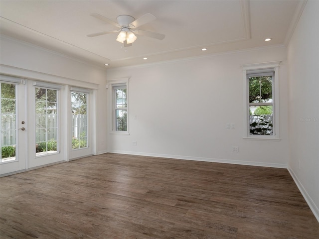 441 SW 129th Ter, Newberry, FL 32669 - unfurnished room featuring plenty of natural light, dark wood-type flooring, recessed lighting, ornamental molding, and ceiling fan