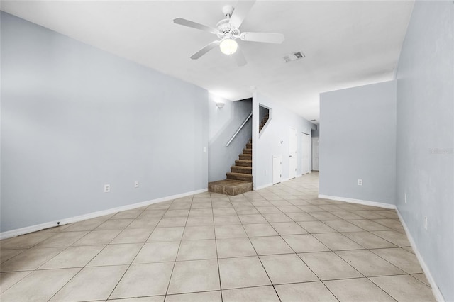 4415 SW 34th St Unit 107, Gainesville, FL 32608 - unfurnished living room featuring stairway, a ceiling fan, and light tile patterned flooring