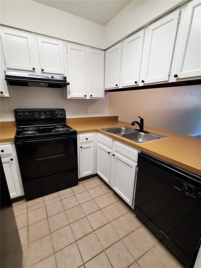 2207 SW 39th Dr, Gainesville, FL 32607 - kitchen featuring black appliances, under cabinet range hood, white cabinetry, and light countertops
