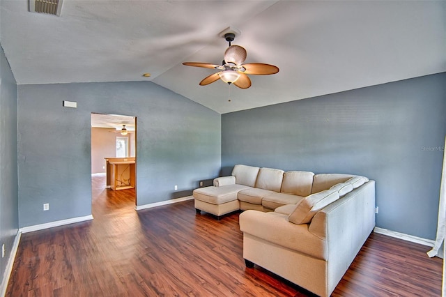 3701 NW 26th St, Gainesville, FL 32605 - living area featuring a ceiling fan, vaulted ceiling, and wood finished floors