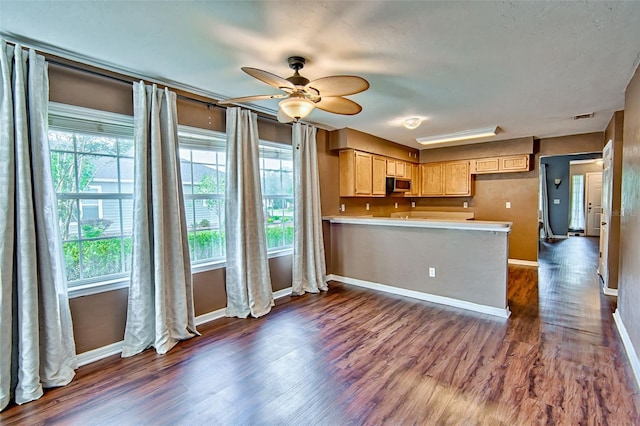 3701 NW 26th St, Gainesville, FL 32605 - kitchen featuring a peninsula, dark wood-style flooring, and healthy amount of natural light