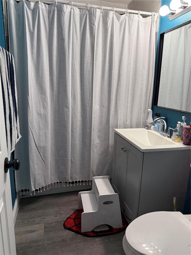 1510 SE 14th Ave, Gainesville, FL 32641 - full bathroom featuring vanity, wood finished floors, and a shower with shower curtain