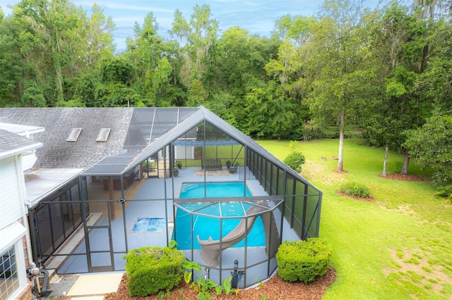2506 SW 9th Dr, Gainesville, FL 32601 - swimming pool featuring a yard, a patio area, and glass enclosure