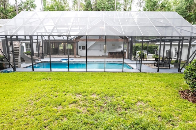 2506 SW 9th Dr, Gainesville, FL 32601 - back of property with a patio area, a lawn, an outdoor pool, and glass enclosure