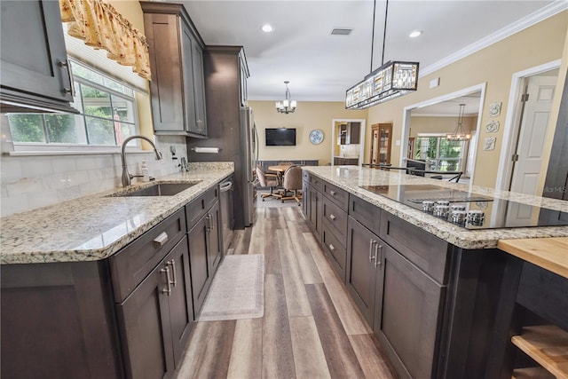 174 SW Dalmation Ln, Lake City, FL 32024 - kitchen featuring appliances with stainless steel finishes, light wood-type flooring, a chandelier, crown molding, and plenty of natural light